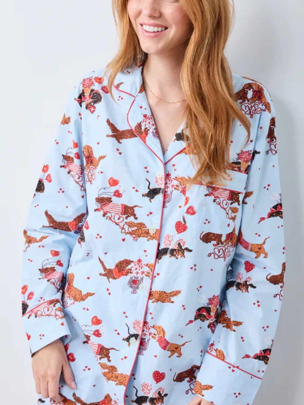 Printfresh 100% Organic Cotton Long PJ Set in Dachshund Date in pale blue - Picture 4 of 15